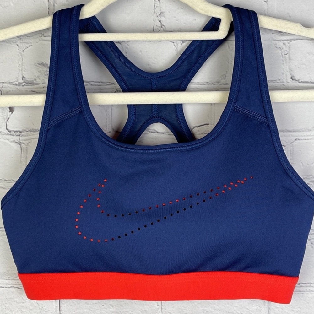 NIKE Dri-fit navy blue and red sports racer back bra, size medium